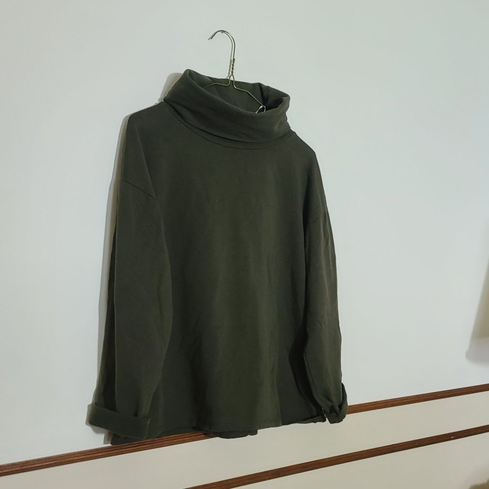 Pistache | Polar Fleece Terry Cotton Turtleneck Sweatshirt